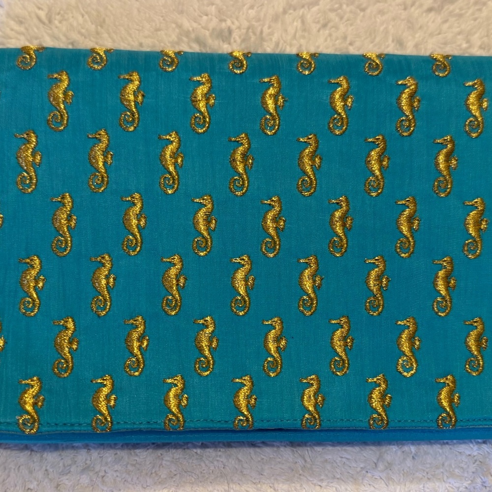 Shiraleah Teal Clutch with Gold Seahorse Embroidery